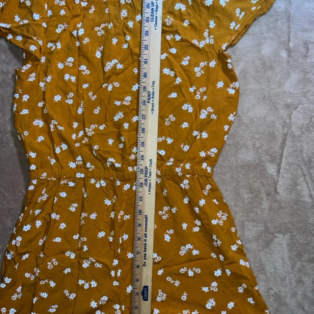 Old Navy Girls XXL (16) Mustard‎ Floral Off the Shoulder Cap Short Sleeve Romper